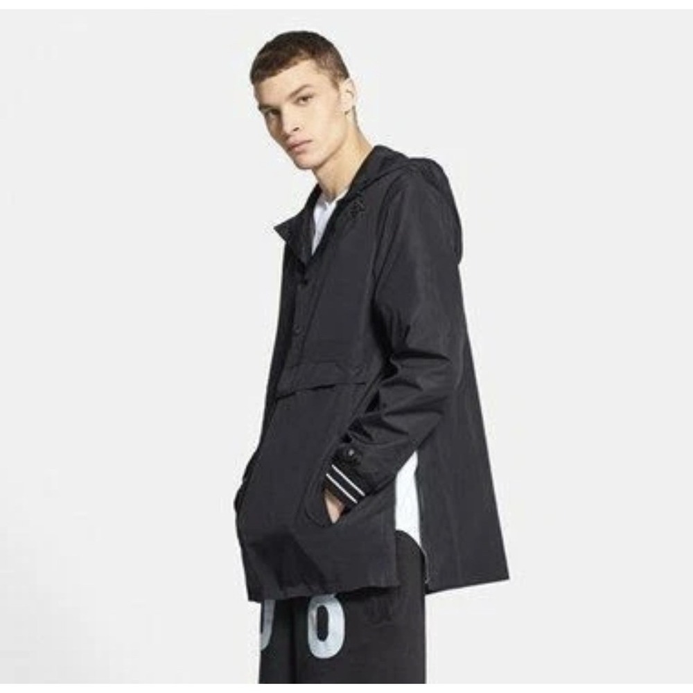 ZANEROBE Anorak Windbreaker Jacket Mens Sz XL Black Hood Pullover Side Zip *READ